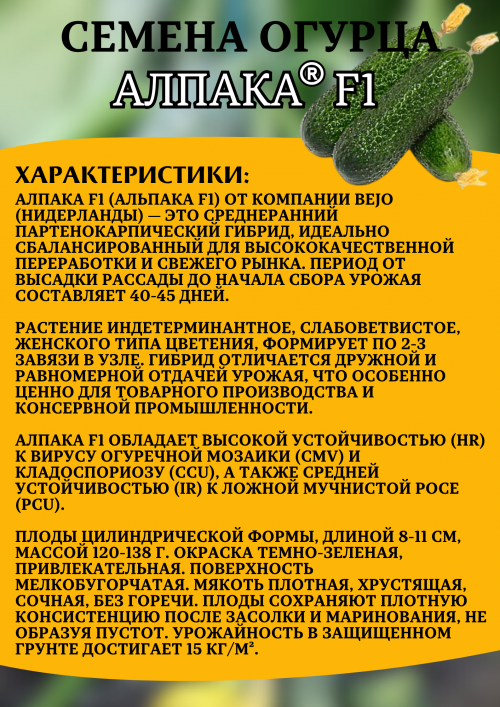 Алпака (Альпака) F1 семена огурца